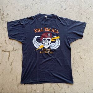 Vintage 80’s Kill ‘em all let god sort em out skull shirt men’s large